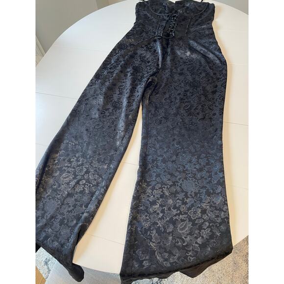 PrettyLittleThing Black Jacquard Satin Lace Up Corset Jumpsuit Size 12 Romantic - Picture 12 of 12